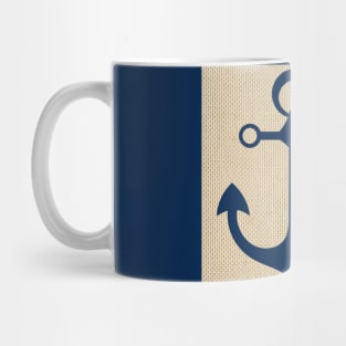 Nautical Boat Yacht Ship Anchor Burlap Navy Blue White Stripes Pattern Mug